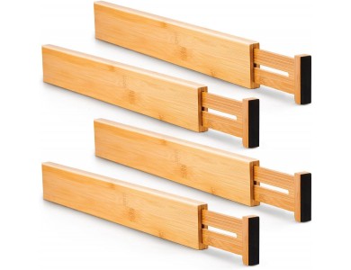 AJ 4-Pack Bamboo Drawer Dividers, Επεκτεινόμενα Διαχωριστικά Συρταριού από Μπαμπού, Σετ των 4τμχ L 43-56 x 6cm