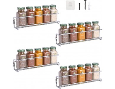 AJ 4-Tier Spice Rack, Ράφι Μπαχαρικών & Βοτάνων, Σετ των 4, Silver