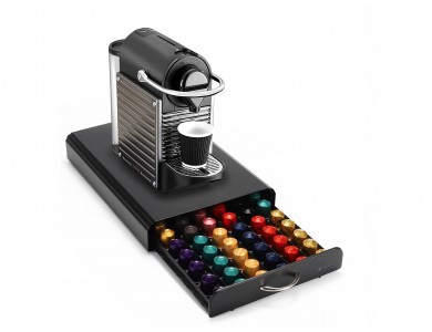 AJ 60 Capsules Nespresso Coffee Pod Storage, Βάση Μηχανής & Συρτάρι Αποθήκευσης για 60 Κάψουλες, Black