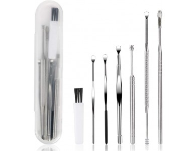 AJ 7 pcs Earwax Removal Kit, Set of 7 Ear Cleaning Tools, with Case, Silver