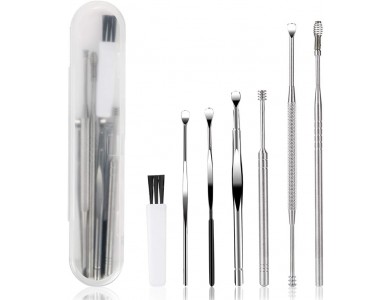 AJ 7 pcs Earwax Removal Kit, Σετ 7 Εργαλείων Καθαρισμού Αυτιών, με Θήκη, Silver