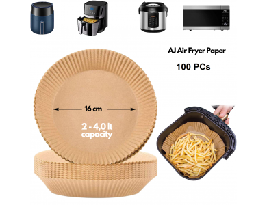 AJ Air Fryer Disposable Paper Liner Round, Non-stick Baking Papers for Air Fryer 16cm Round, Set of 100pcs