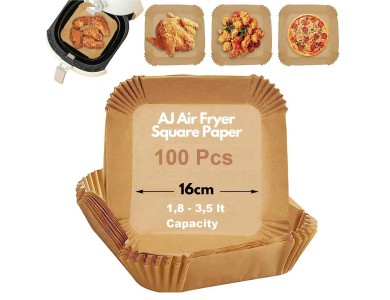 AJ Air Fryer Disposable Paper Liner Square, Αντικολλητικά χαρτιά ψησίματος για Air Fryer 16cm Τετράγωνα, Σετ των 100τμχ
