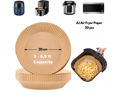 AJ Air Fryer Disposable Paper Liner Round, Non-stick Baking Papers for Air Fryer 20cm Round, Set of 50pcs