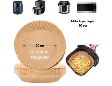 AJ Air Fryer Disposable Paper Liner Round, Αντικολλητικά χαρτιά ψησίματος για Air Fryer 20cm Στρογγυλά, Σετ των 50τμχ