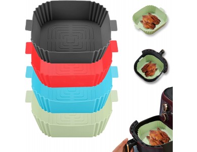 AJ Air Fryer Reusable Silicone Liner Square, Αντικολλητικά Μπολ ψησίματος για Air Fryer 20cm Τετράγωνα, Σετ των 4τμχ