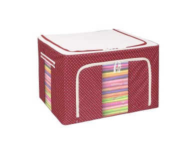 AJ Clothes Storage Organizer Bag 18L, Clothes Storage Box with 2 Openings/Window, 40x30x15cm, Red/Polka Dots