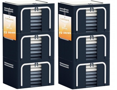 AJ Clothes Storage Organizer Bags 72L, Κουτιά Αποθήκευσης Ρούχων με 2 Ανοίγματα και Παράθυρο, Σετ των 6τμχ, 50 x 40 x 36cm, Blue
