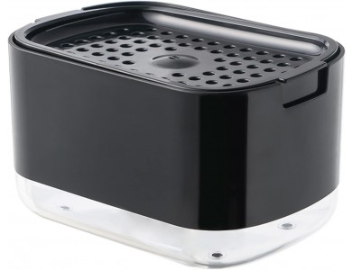AJ Dish Soap Dispenser 3-in-1, Επιτραπέζιο Dispenser Κουζίνας 300ml με Σφουγγάρι και Θήκη Αποθήκευσης Σφουγγαριού, Black