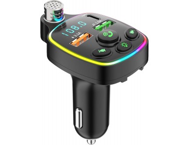 AJ FM Transmitter Bluetooth Handsfree Αυτοκινήτου & Φορτιστής PD 20W με Οθόνη LED & RGB LED Φωτισμό & 2 USB