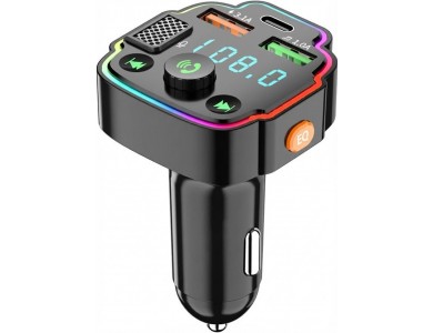 AJ FM Transmitter Bluetooth Handsfree Αυτοκινήτου & Φορτιστής PD 20W με Οθόνη LED & RGB LED Φωτισμό & 2 USB