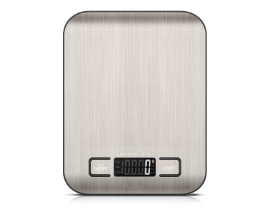 AJ Inox Food Scale, Digital Kitchen Scale 5kg Accuracy 1gr with Stainless Steel Weighing Surface, Silver