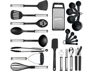 AJ Kitchen Utensil Set, 24pcs Cooking Utensil Set, Non-stick with Stainless Handle, Black
