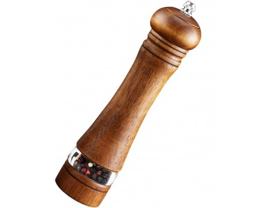 Wooden Pepper & Salt Mill 20cm – With Transparent Window & Adjustable Grind