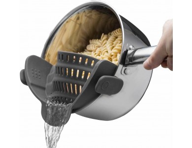 AJ Silicone Clip On Pot & Pasta Strainer, Σουρωτήρι Κατσαρόλας & Ζυμαρικών, Grey