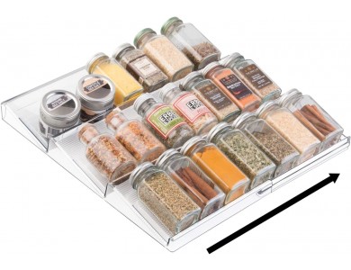 AJ Spice Drawer Organiser, Ράφι Μπαχαρικών 3 Θέσεων για Οργάνωση Συρταριού / Ντουλαπιών, 42 x 18-37cm Επεκτεινόμενο