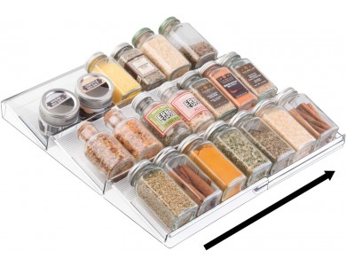 AJ Spice Drawer Organiser, Ράφι Μπαχαρικών 3 Θέσεων για Οργάνωση Συρταριού / Ντουλαπιών, 42 x 18-37cm Επεκτεινόμενο