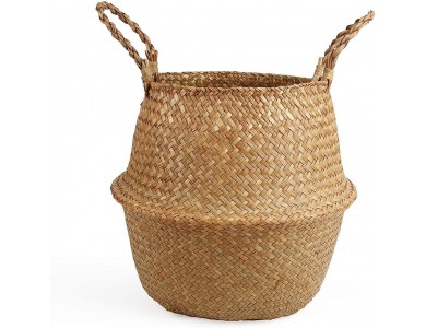 AJ Woven Seagrass Basket, Medium 24 x 27cm, Natural Brown