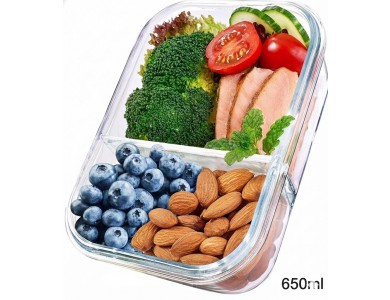 AJ 2-Piece Glass Food Container with Lid & Airtight Closure, 650ml, Transparent