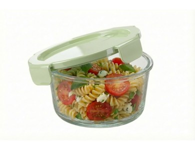 AJ Glass Round Lunch Box with Green Lid & Airtight Closure 17x7cm, 950ml