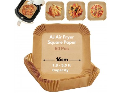 AJ Air Fryer Disposable Paper Liner Square, Αντικολλητικά χαρτιά ψησίματος για Air Fryer 16cm Τετράγωνα, Σετ των 50τμχ