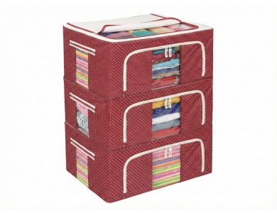AJ Clothes Storage Organizer Bags 18L, Clothes Storage Boxes with 2 Openings & Window, Set of 3pcs, 40x30x15, Red/Polka Dots