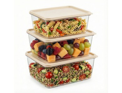 AJ Food Storage Container Set 3pcs, Δοχεία Αποθήκευσης Φαγητού Σετ των 3, 1.8L/3.2L/4.5L, Διάφανο/Μπέζ