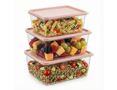 AJ Food Storage Container Set 3pcs, Food Storage Containers Set of 3, 1.8L/3.2L/4.5L, Pink/Transparent