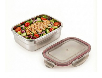 AJ Stainless Steel Airtight Food Container with Plastic Lid, 400ml