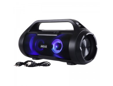 Akai ABTS-50 Φορητό Bluetooth Ηχείο 30W με με RGB LED, FM Radio, Θύρα USB Micro SD & Είσοδο Aux & Υποστήριξη TWS, Mαύρο