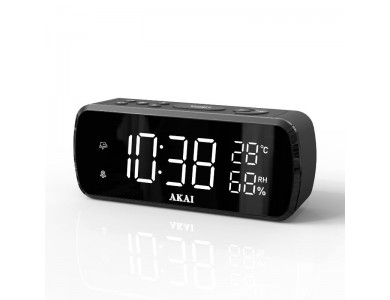 Akai ACR-1080 Ψηφιακό Ρολόι/Ξυπνητήρι με Ραδιόφωνο FM, USB για Φόρτιση, Ένδειξη Θερμοκρασίας/Υγρασίας & Διπλή Αφύπνιση