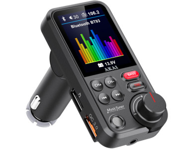 Akai FMT-93BT FM Transmitter Bluetooth Handsfree Car Transmitter & Charger QC3.0 with LED Display, Aux-In/Out, Micro SD Port & 2 USB