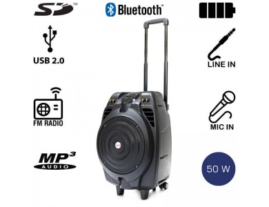 Akai SS023A-X10 Φορητό Ηχείο Bluetooth 50W με Ενισχυτή, USB, SD, Ασύρματο Μικρόφωνο και Ρόδες