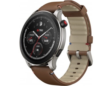 Amazfit GTR 4 46mm Smartwatch 1.43" AMOLED Screen, GPS, 5ATM Waterproof, Vintage Brown Leather