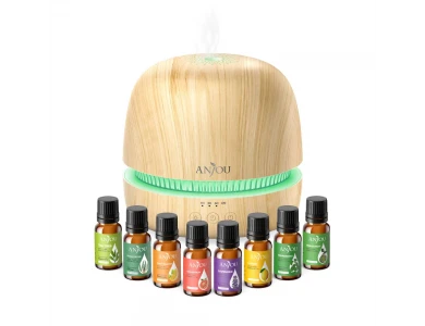 Anjou AJ-PCN082 Oil Diffuser Aromatherapy Device Set with 8 Essential Oils, Adjustable 7 Color, Timer & Auto Shut-Off