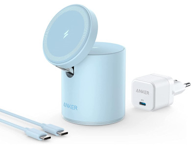 Anker 623 MagGo 2-in-1 Dock, Wireless Magnetic Charger for iPhone 12/13 & AirPods, Set with Plug Charger - B2568331, Blue