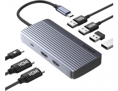 Anker 7-in-1 USB-C Data Hub Dual 4K HDMI + USB-A 3.2 10Gbps + 2*USB-A 2.0 + USB-C PD 85W, Black