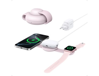 Anker MagGo 3-in-1 Qi2 MagSafe 15W, Ασύρματος Μαγνητικός Φορτιστής iPhone, AirPods & Apple Watch σετ με Φορτιστή, Pink