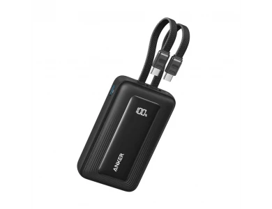 Anker Zolo Power Bank 10.000mAh, 35W, με Θύρες USB-A, USB-C & 2 Ενσωματωμένα Καλώδια USB-C, Black