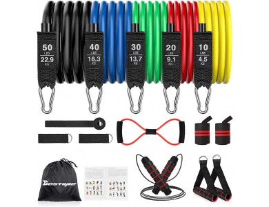 BESTOPE Resistance Bands Set, with 5 bands, Handles, Wrist Wraps, Door Anchor, Ankle Straps, Manual & Carrying Case