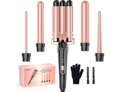 BESTOPE Waver 5 in 1 Curling Iron Wand Set, Ceramic Curling Iron, Temperature Control, Includes Glove + 2 Clips