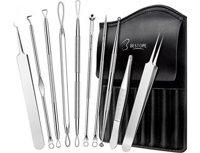 BESTOPE Set of 10 Face Tools, Blackhead removal, with Carrying Case