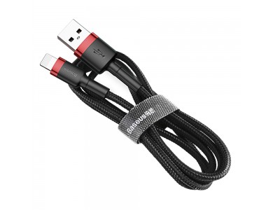 Baseus Cafule Lightning to USB 2.0 cable 2m. with Nylon Weave - Black & Red