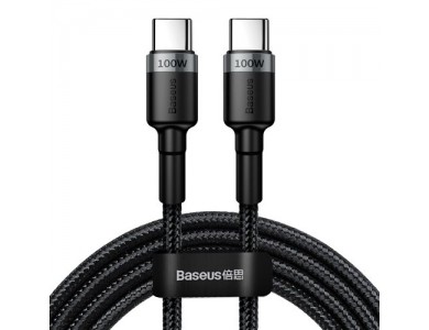 Baseus Cafule USB-C to USB-C Cable 2m. with Nylon Braded and Support PD3.0/QC4.0/FCP & 5A / 100W, Silver / Black