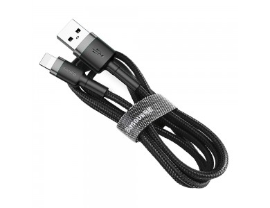 Baseus Cafule Lightning to USB 2.0 cable 2m. with Nylon Weave - Black & Grey