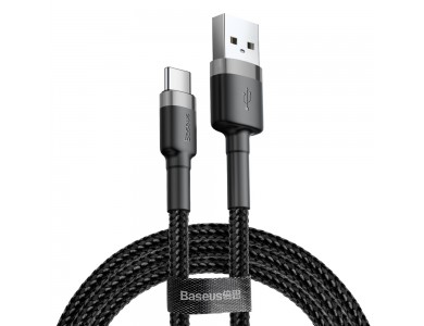 Baseus Cafule Καλώδιο USB-C σε USB 2.0 3Α, 1μ. με Νάυλον Ύφανση, Μαύρο & Γκρί