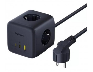 Baseus EnerFill FA11 GaN Cube 3-outlet Charging Station Power Strip, Πολύπριζο με 2 Θύρες Type-C 67W PD & Θύρα USB-A 18W, Black