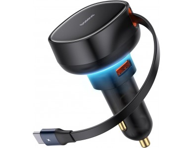 Baseus Enjoyment Pro, 60W Car Charger with 1xUSB-C & Built-in USB-C Cable, Black