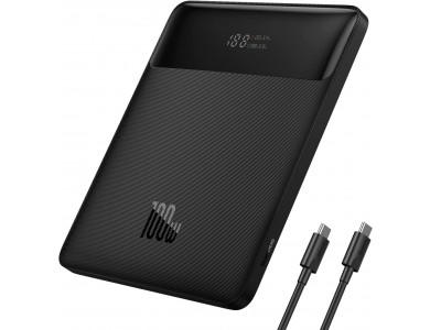 Baseus Power Bank 20000mAh QC 100W με 2 Θύρες USB-A, 2 Θύρες USB-C & Καλώδιο USB-C 1μ, Μαύρο