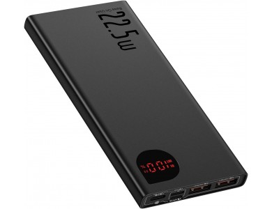 Baseus Power Bank 10000mAh 22.5W με 2 Θύρες USB-A & 1 Θύρα USB-C Power Delivery / Quick Charge 3.0, Μαύρο